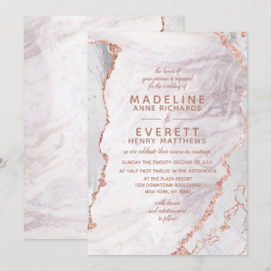 White & Rose Gold Agate Marble Foil Trendy Wedding Invitation