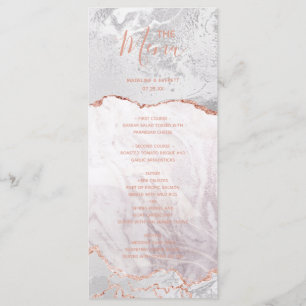 White & Rose Gold Agate Marble Foil Wedding Menu