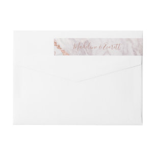 White & Rose Gold Agate Marble Monogram Wedding Wrap Around Label