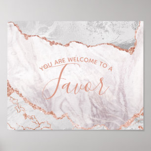 White & Rose Gold Agate Wedding Favor Table Sign