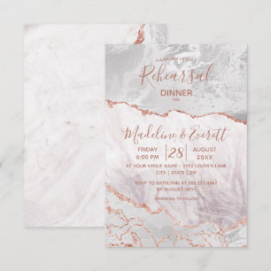 White & Rose Gold Agate Wedding Rehearsal Dinner Invitation