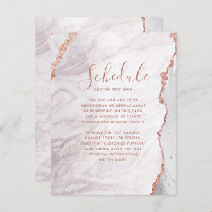 White & Rose Gold Agate Wedding Schedule Card