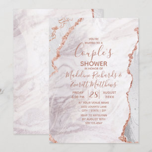 White & Rose Gold Agate Wedding Shower Invitation