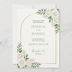 White Rose Gold Arch Border Wedding Invitation