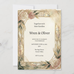 White Rose Gold Art Nouveau Wedding Invitation