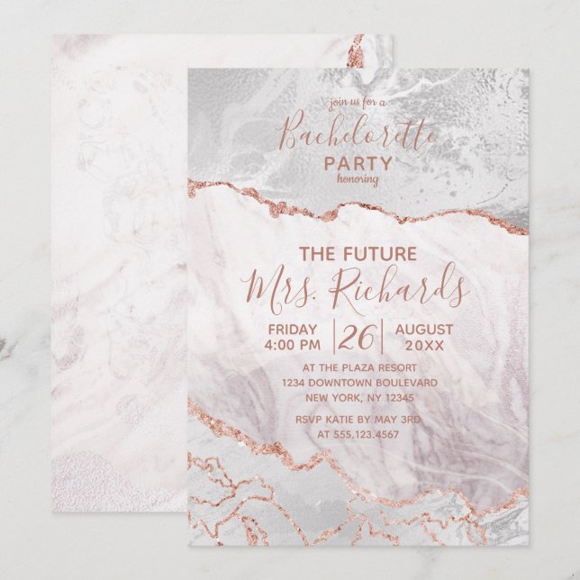 White & Rose Gold Bachelorette Party Invitation (Front/Back)
