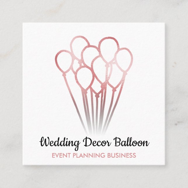 White Rose Gold Balloon Event organisation Square Business Card (Front)