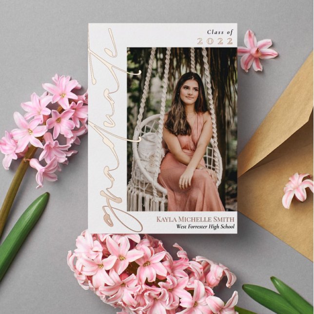 White Rose Gold Calligraphy Photo Graduation Foil (Creator Uploaded)