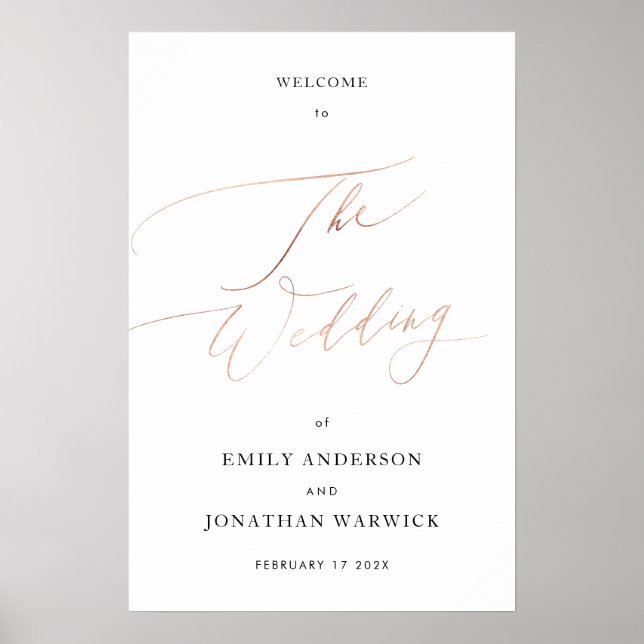 White Rose Gold Calligraphy Simple Wedding Poster (Front)