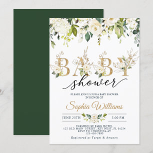White Rose & Gold Eucalyptus Baby Shower Invitation