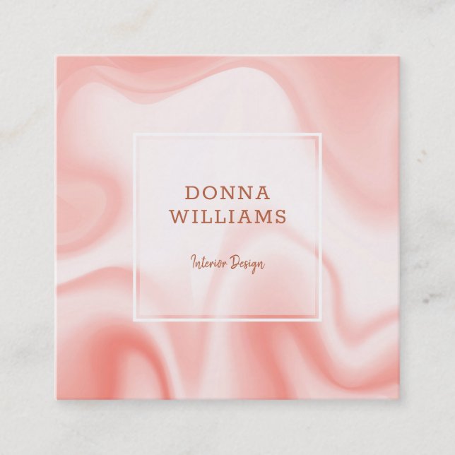 White & Rose-Gold Faux Marble Square Business Card (Front)