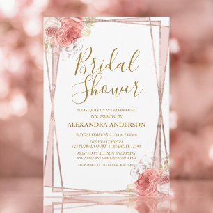 White Rose Gold Floral Bridal Shower Invitation