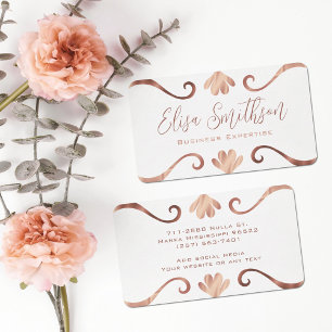 White & Rose Gold Floral Elegant Luxury Feminine Business Card