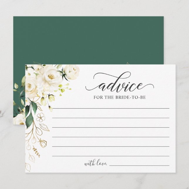White Rose Gold Floral Greenery Words of Advice Card (Front/Back)