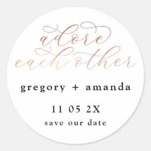 White Rose Gold Foil Elegant Calligraphy Lettering Classic Round Sticker