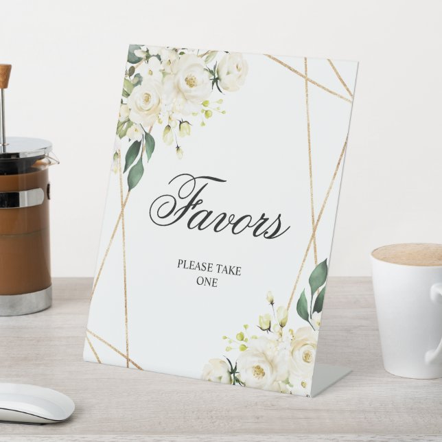 White Rose & Gold Frame Shower Favours Sign (In SItu)