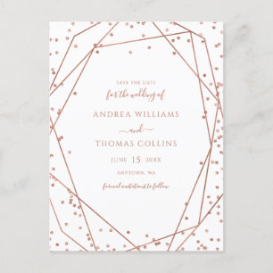 White Rose Gold Glitter Geometric Save the Date Announcement Postcard