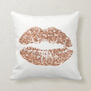 White Rose Gold Glitter Kiss Lips Makeup Copper Cushion