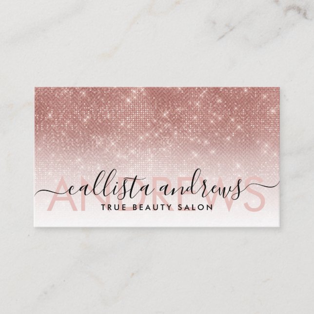 White Rose Gold Glitter Ombre Makeup Hair Salon Business Card (Front)