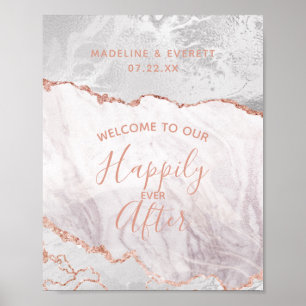 White & Rose Gold Happily ever After Welcome Sign