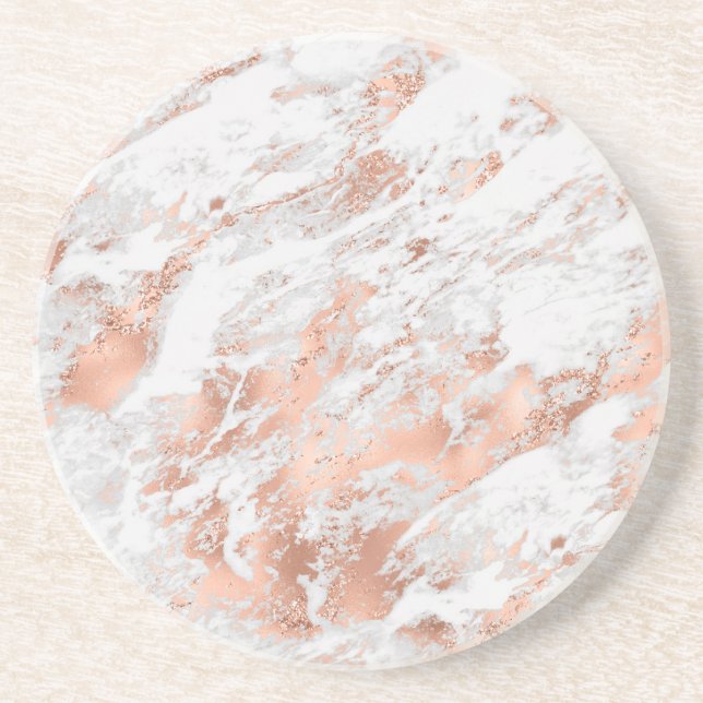 White & Rose Gold Marble 3 Coaster (Front)