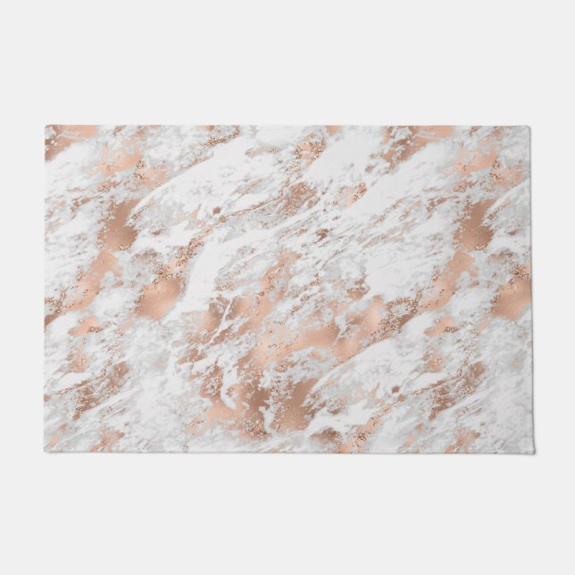 White & Rose Gold Marble 3 Doormat (Front)
