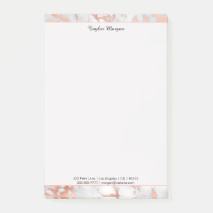 White & Rose Gold Marble Border, Black Name/Info Post-it Notes