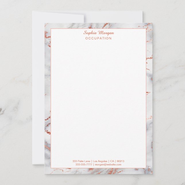 White & Rose Gold Marble Border, Name Info Card (Front)