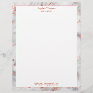 White & Rose Gold Marble Border, Name Info Custom Letterhead