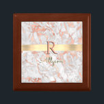 White & Rose Gold Marble, Gold Bar Name & Monogram Gift Box<br><div class="desc">Personalise your name in pale yellow script and peach monogram on Gold Bar on White and Rose Gold Marble. Click “Edit Using Design Tool” to change colours and type styles.</div>