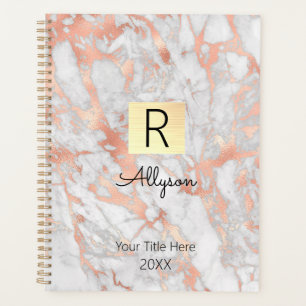 White & Rose Gold Marble Gold Box, Name & Monogram Planner