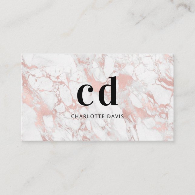 White rose gold marble monogram initial minimalist business card (Front)