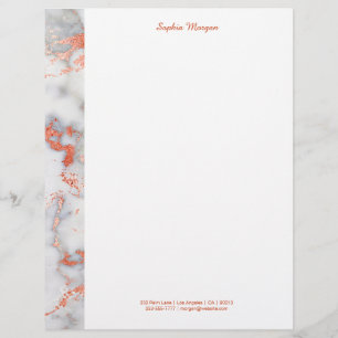 White & Rose Gold Marble, Name & Contact Info Custom Letterhead