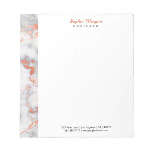 White & Rose Gold Marble, Name Info Occupation Not Notepad