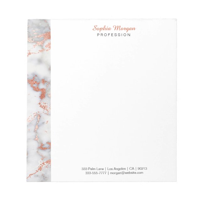 White & Rose Gold Marble, Name Info Occupation Not Notepad (Front)