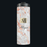 White & Rose Gold Marble, Name & Monogram, Vs 2 Thermal Tumbler<br><div class="desc">Personalise your name in black script and black monogram on Gold Box over White and Rose Gold Marble. Version 2. Click “Edit Using Design Tool” to change colours and type styles.</div>