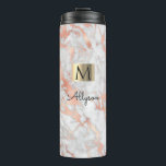 White & Rose Gold Marble, Name & Monogram, Vs 2 Thermal Tumbler<br><div class="desc">Personalise your name in black script and black monogram on Gold Box over White and Rose Gold Marble. Version 2. Click “Edit Using Design Tool” to change colours and type styles.</div>