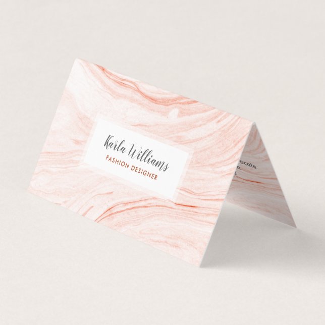 White & Rose-gold Marble Swirls Business Card (Front)