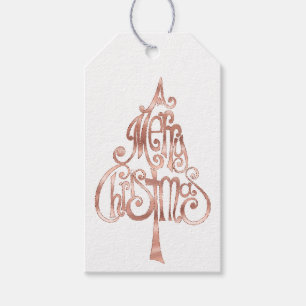 White Rose Gold Merry Christmas Tree Sparkle Gift Tags