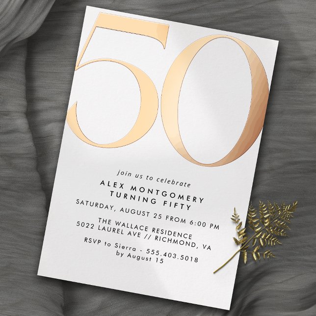 White & Rose Gold | Modern Minimal 50th Birthday (Creator Uploaded)