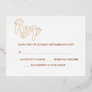 White Rose Gold Modern Script Calligraphy RSVP Foil Invitation Postcard