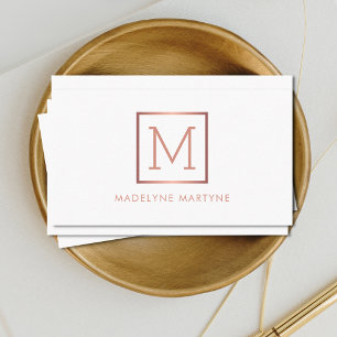 White Rose Gold Monogram Elegant Business Card