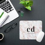 White rose gold monogram initials marble mouse mat<br><div class="desc">A glamourous white and rose gold,  pink faux marble stone print as background. Black text. Personalise and add your monogram initials and name.</div>