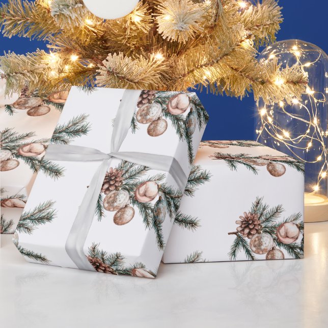 White Rose Gold Ornaments Christmas  Wrapping Paper (Holidays)