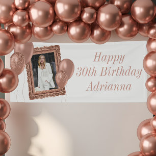 White & Rose Gold Photo & Balloons Birthday Banner