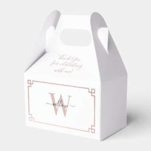 White & Rose Gold Pink Greek Key Monogrammed Favour Box