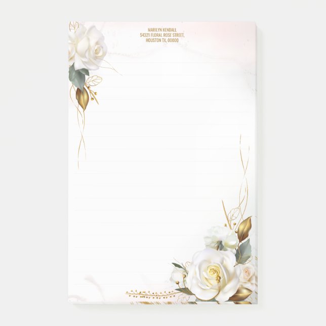 White Rose Gold Romantic Floral Stationery Post-it Notes (Front)