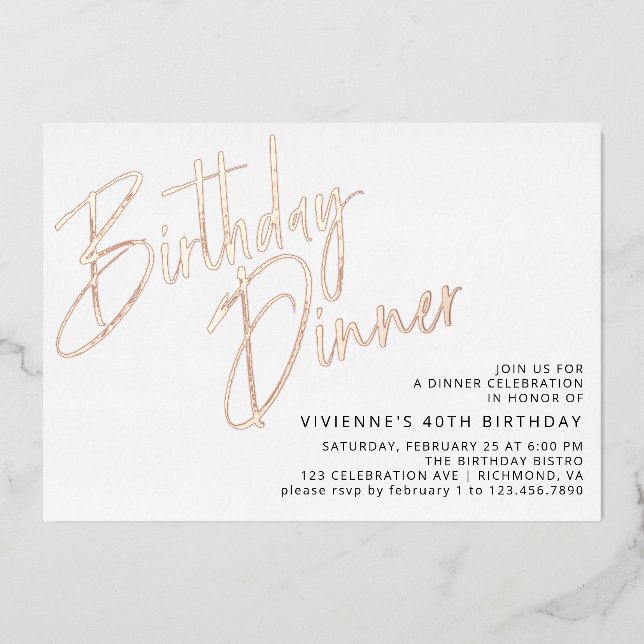 White & Rose Gold | Simple Elegant Birthday Dinner (Front)