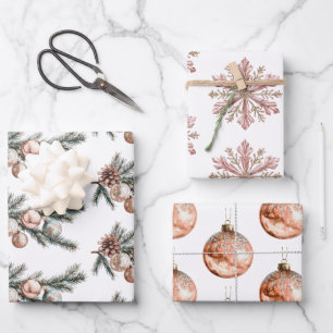 White Rose Gold Snowflakes Ornaments Christmas  Wrapping Paper Sheet