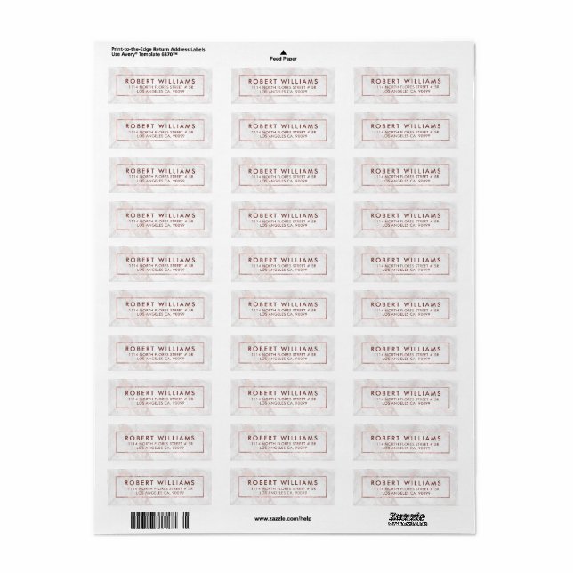 White & Rose-Gold Tones Faux Marble Label (Full Sheet)